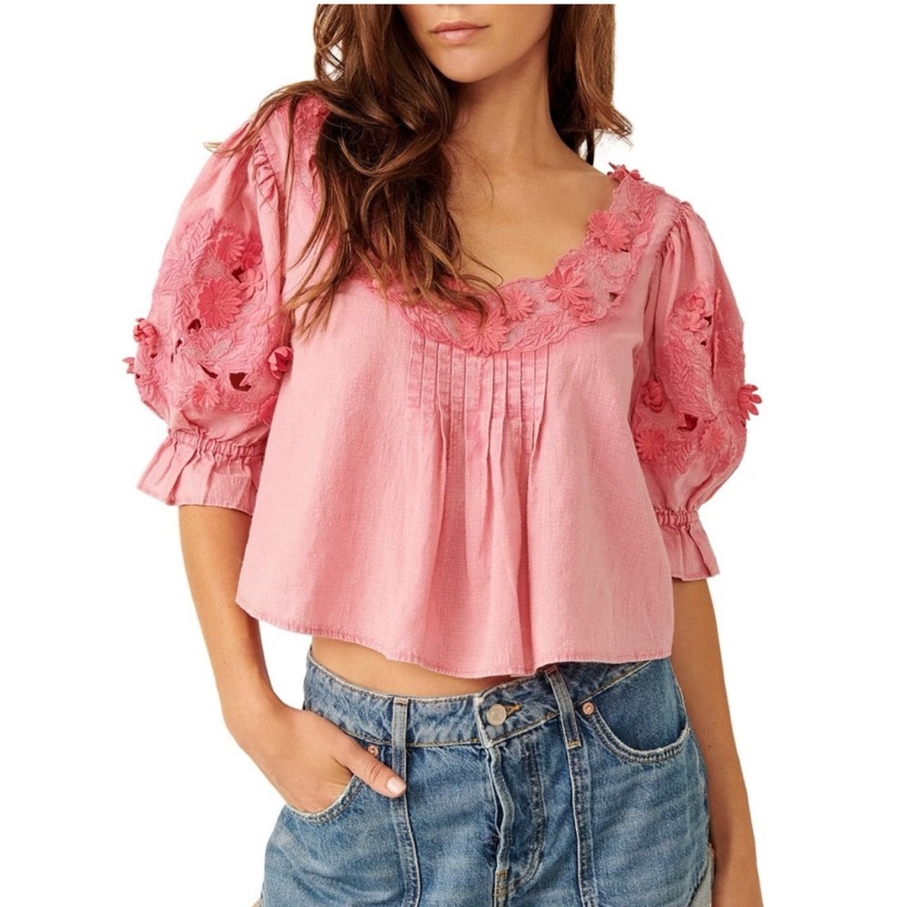 NWT🐚FP Sophie Embroidered Top in Optic White🥥